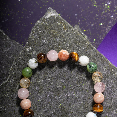 İkizler Burcu Bileklik Ay Taşı, Güneş Taşı, Kaplan Gözü, Pembe Kuvars, Sitrin, Yeşim