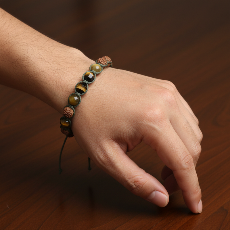 Kaplan Gözü ve Rudraksha Doğal Taş Bileklik – Unisex Şık Tasarım - Görsel 1 - Safnaturel