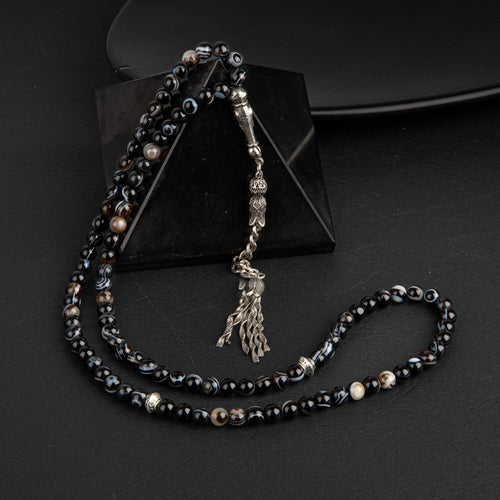 Siyah Göz Akik Doğal Taş Tesbih 99luk - 6mm