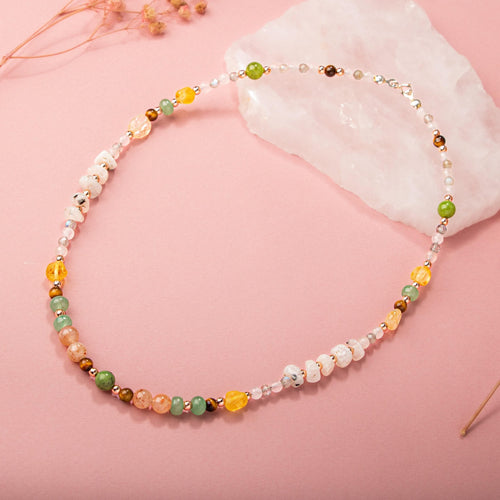 Yeşim-Kaplan Gözü-Hematit-Güneş Taşı-Aventurin-Sitrin-Kehribar-Labradorit-Ay Taşı-Pembe Kuvars Doğal Taş Kolye