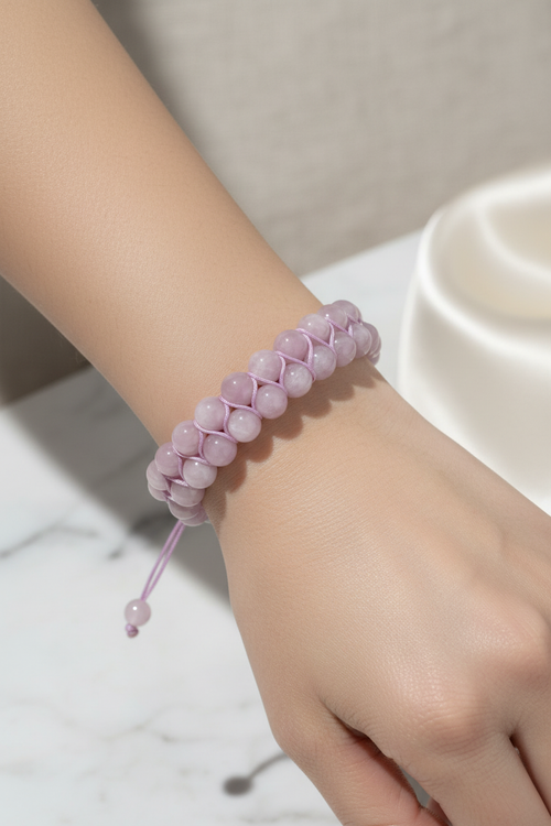 Kunzit 8mm Çift Sıra Makrome Doğal Taş Bileklik - Görsel 1 - Safnaturel