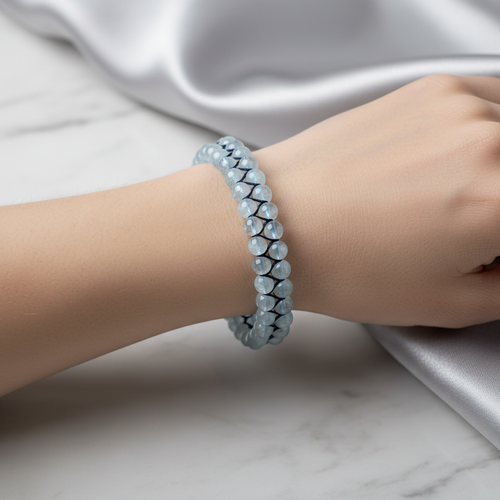 Akuamarin 4 mm Çift Sıra Doğal Taş Bileklik – Unisex El İşçiliği - Görsel 2 - Safnaturel
