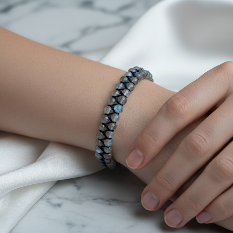 Labradorit 3-4 mm Çift Sıra Doğal Taş Bileklik – Unisex El İşçiliği - Görsel 1 - Safnaturel