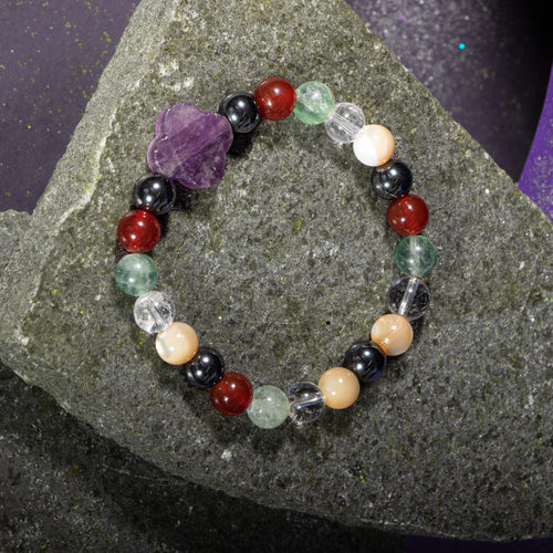 Kova Burcu Bileklik Ametist, Hematit, Kırmızı Akik, Kristal Kuvars, Sedef, Yeşil Florit