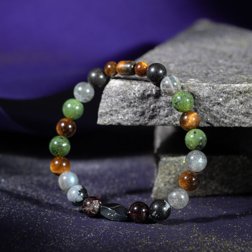 Akrep Burcu Bileklik Bordo Granat Lal, Golden Obsidyen, Kaplan Gözü, Labradorit, Yeşim