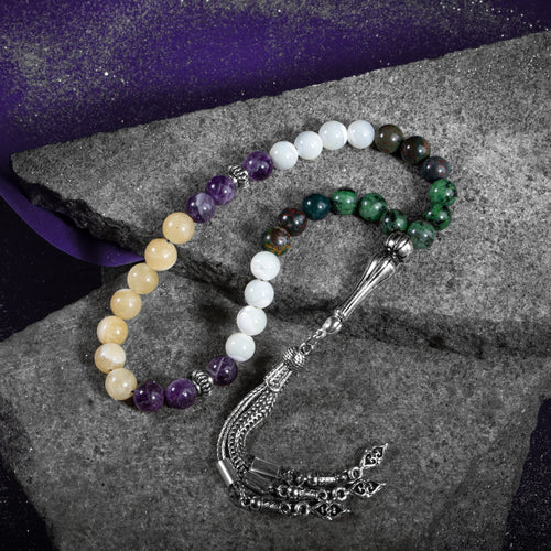 Yengeç Burcu Tesbih Ametist, Anyolit, Aragonit, Kan Taşı, Sedef