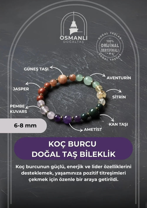 Osmanlı Doğal Taş Sertifikalı Koç Burcu Doğal Taş Bileklik
