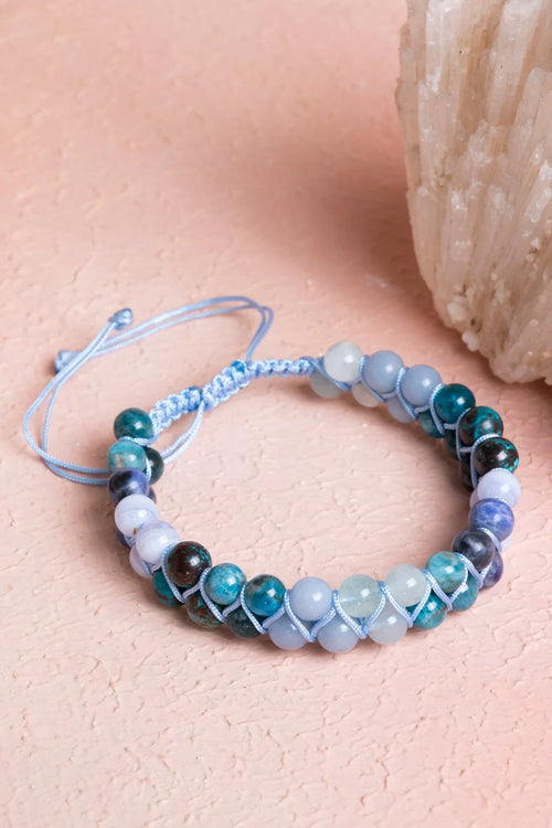 Sertifikalı Akuamarin, Anjelit, Mavi Apatit, Krizokol, Kalsedon ve Sodalit 6 mm Doğaltaş Bileklik