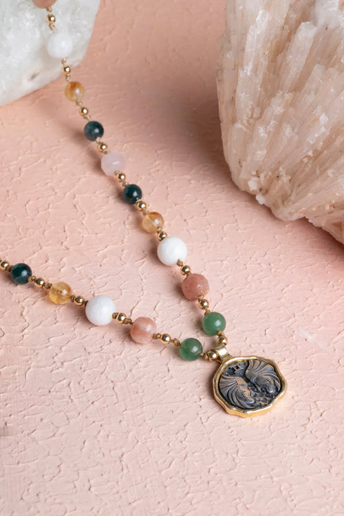 Sertifikalı İkizler Burcu Doğal Taş Makrome Kolye