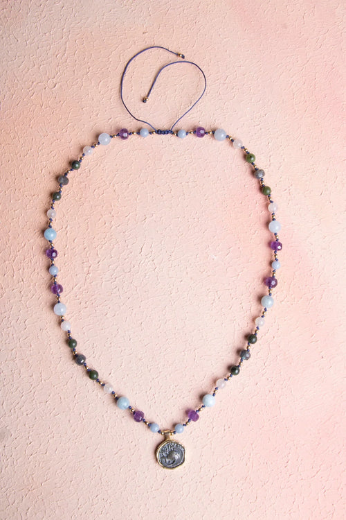 Sertifikalı Kova Burcu Doğal Taş Makrome Kolye