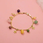 Ametist – Sitrin – Pembe Kuvars – Aventurin – Kalsit – Yeşim – Kehribar Doğaltaş Sarı Gümüş Bileklik