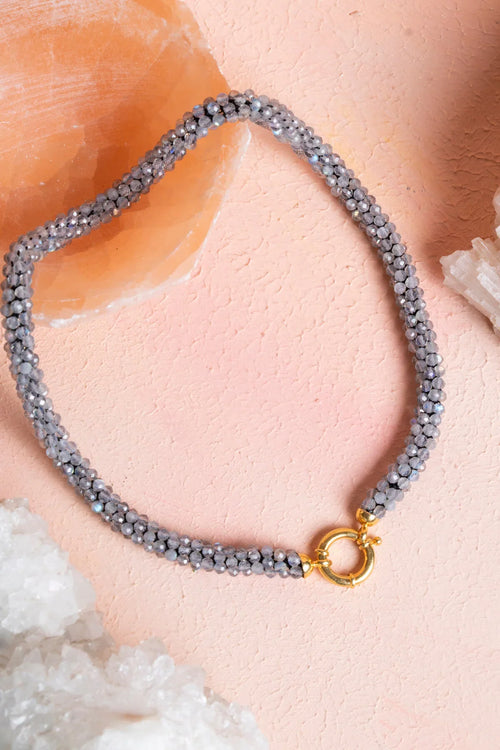 Sertifikalı El İşçiliği Örme Labradorit Kapama Doğaltaş Kolye