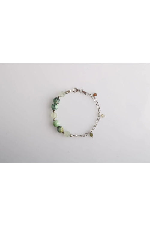 Amazonya, İspanyol Varisit-Prehneit-Akik Doğal Taş Gümüş Bileklik