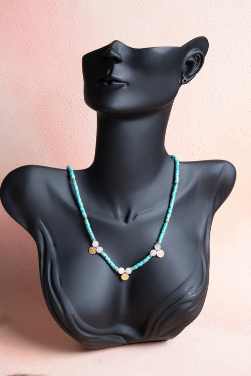 Sertifikalı Turkuaz, Ay Taşı Gümüş Aparatlı Doğal Taş Kolye