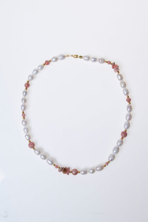 Sertifikalı İnci – Rodokrozit – Hematit Doğaltaş Kolye