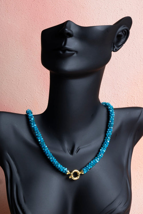 Sertifikalı El İşçiliği Örme Apatit Gümüş Kapama Doğaltaş Kolye