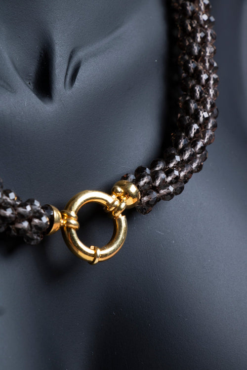 Sertifikalı El İşçiliği Örme Dumanlı Kuvars Gümüş Kapama Doğaltaş Kolye