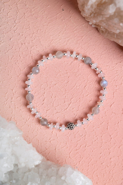 Sertifikalı Pembe Kuvars – Labradorit Zirkon Aparatlı Doğaltaş Bileklik