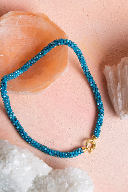 Sertifikalı El İşçiliği Örme Apatit Gümüş Kapama Doğaltaş Kolye