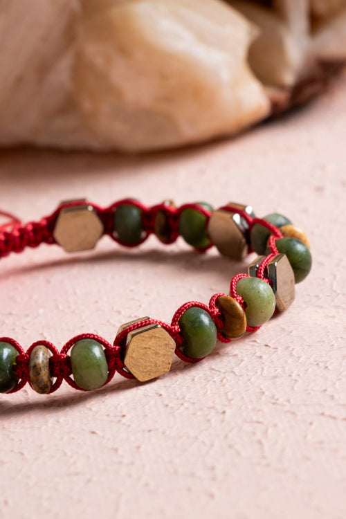 Sertifikalı Yeşim – Jasper – Hematit Doğaltaş Makrome Bileklik