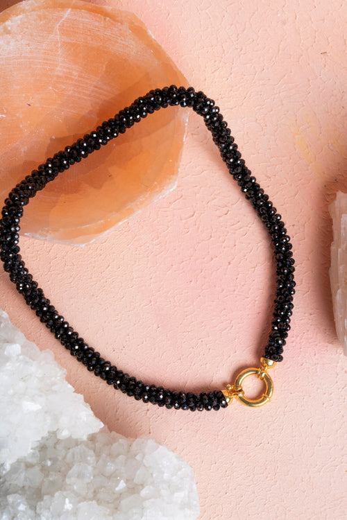 Sertifikalı El İşçiliği Örme Siyah Turmalin Kapama Doğaltaş Kolye