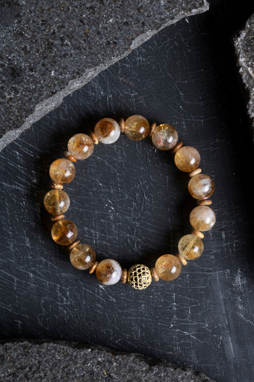 Sertifikalı Odun Jasper – Sitrin Zirkon Aparatlı 10 mm Doğaltaş Bileklik