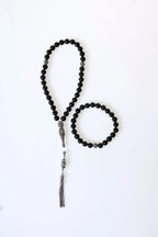 Sertifikalı Turmalin Doğaltaş 925 Ayar Gümüş 8 mm İmameli Tesbih & Bileklik Seti