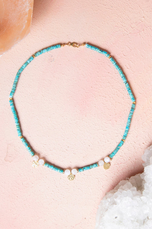 Sertifikalı Turkuaz, Ay Taşı Gümüş Aparatlı Doğal Taş Kolye