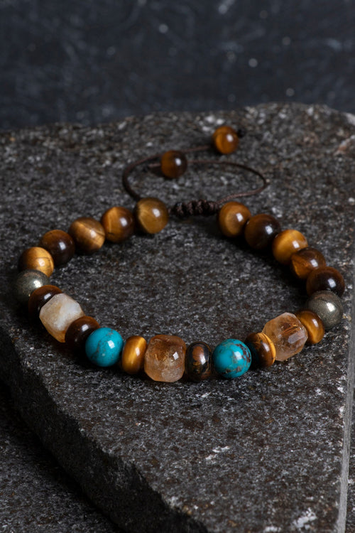 Sertifikalı Kaplan Gözü – Pirit – Sitrin – Turkuaz Doğaltaş Bileklik