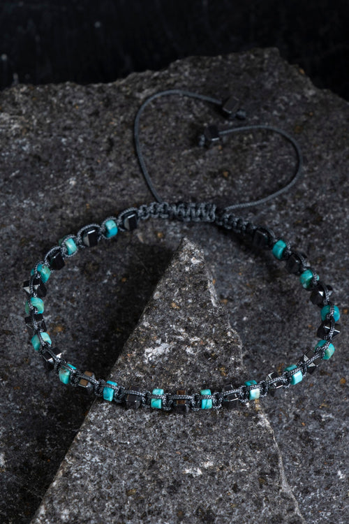 Sertifikalı Turkuaz – Hematit Doğaltaş Makrome Bileklik