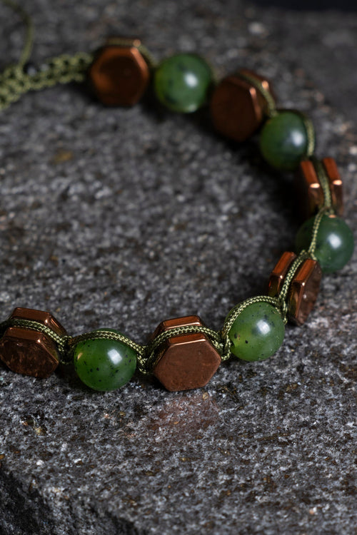 Sertifikalı Yeşim – Hematit Doğaltaş Makrome Bileklik