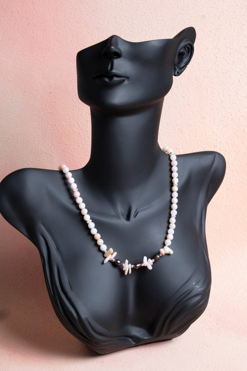 Sertifikalı Siyah İnci, Pembe Opal Doğal Taş Kolye - Görsel 1 - Safnaturel