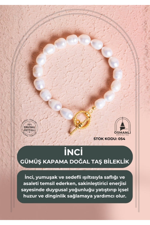 Sertifikalı Gümüş Kapama İnci Doğaltaş Bileklik - Görsel 2 - Safnaturel