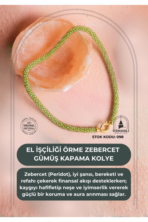 Sertifikalı El İşçiliği Örme Zebercet Gümüş Kapama Doğaltaş Kolye