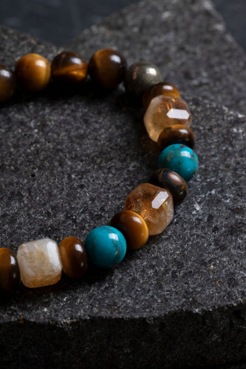 Sertifikalı Kaplan Gözü – Pirit – Sitrin – Turkuaz Doğaltaş Bileklik