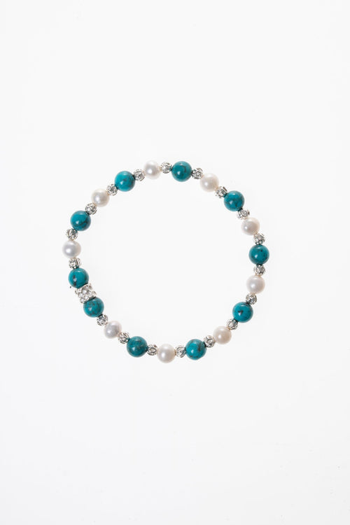 Sertifikalı Turkuaz – İnci Gümüş Aparatlı 6 mm Doğaltaş Bileklik