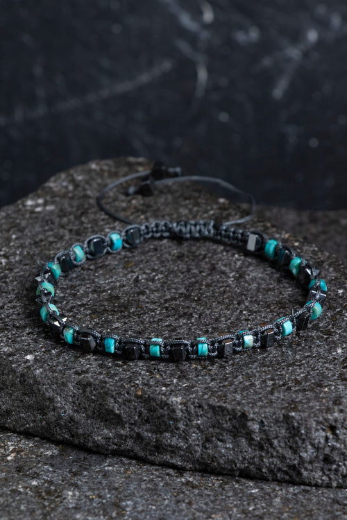 Sertifikalı Turkuaz – Hematit Doğaltaş Makrome Bileklik