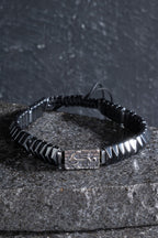 Sertifikalı Denizci Çapa Gümüş Aparatlı Hematit Doğal Taş Makrome Bileklik