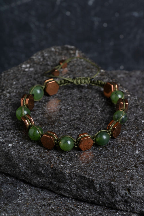 Sertifikalı Yeşim – Hematit Doğaltaş Makrome Bileklik