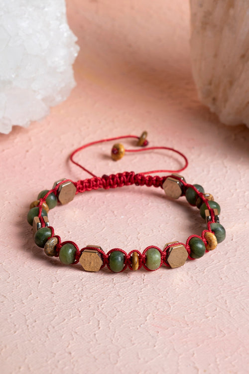 Sertifikalı Yeşim – Jasper – Hematit Doğaltaş Makrome Bileklik