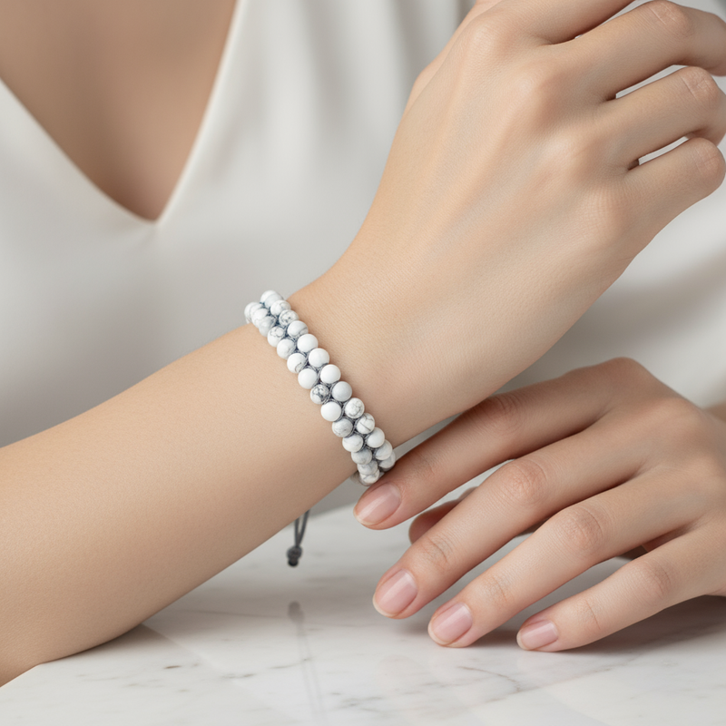 Havlit 4 mm Çift Sıra Doğal Taş Bileklik – Unisex El İşçiliği - Görsel 2 - Safnaturel