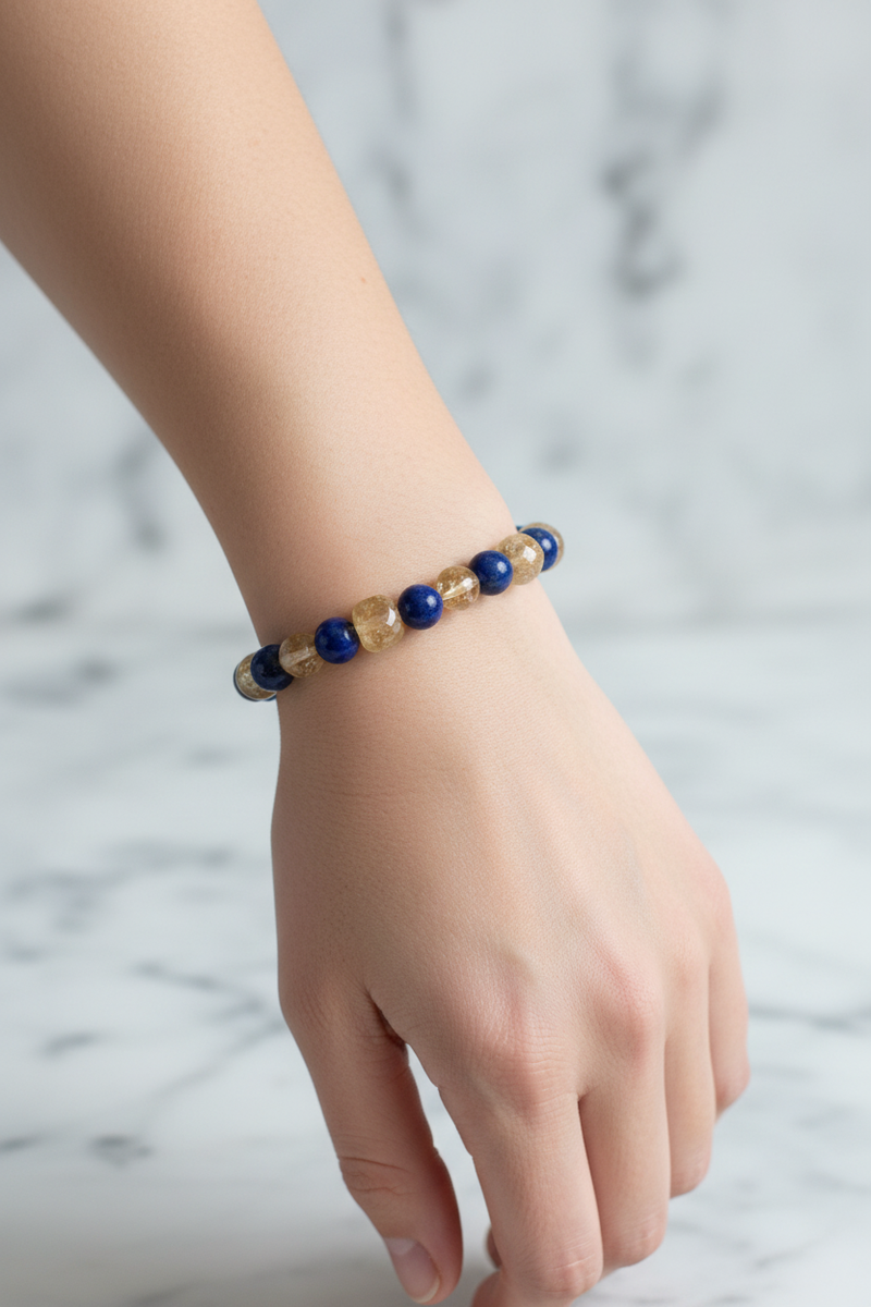 Sitrin ve Lapis Lazuli Doğal Taş Bileklik – 8 mm Unisex Tasarım - Görsel 1 - Safnaturel