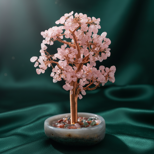 Pembe Kuvars – Akik Doğal Taş Tel Sarmalı Ağaç – Safnaturel (491 gr)