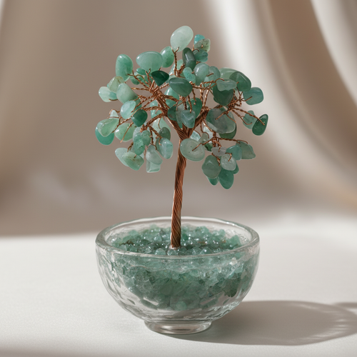 Aventurin Doğal Taş Cam Kaseli Tel Sarmalı Ağaç – Safnaturel (160 gr)