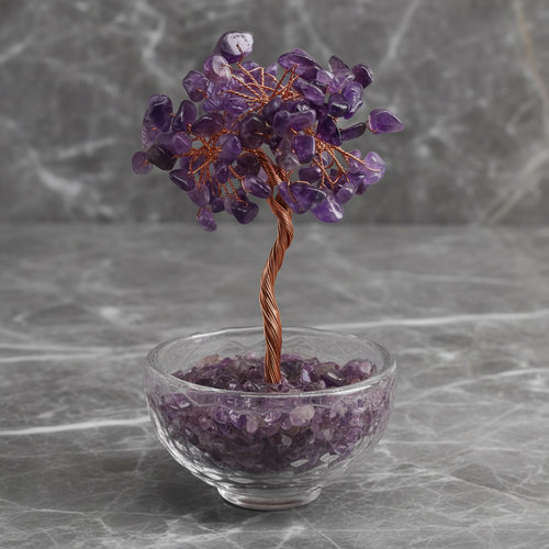 Ametist Doğal Taş Cam Kaseli Tel Sarmalı Ağaç – Safnaturel (153 gr)
