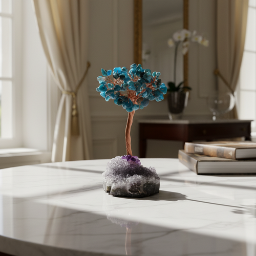 Ametist – Apatit Doğal Taş Tel Sarmalı Tasarım Ağaç – Safnaturel (148 gr)