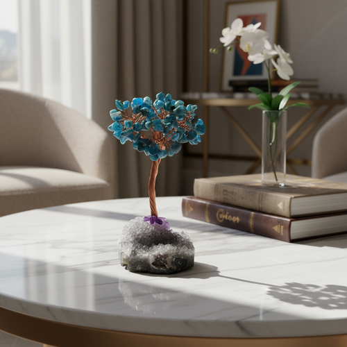 Ametist – Apatit Doğal Taş Tel Sarmalı Tasarım Ağaç – Safnaturel (148 gr)