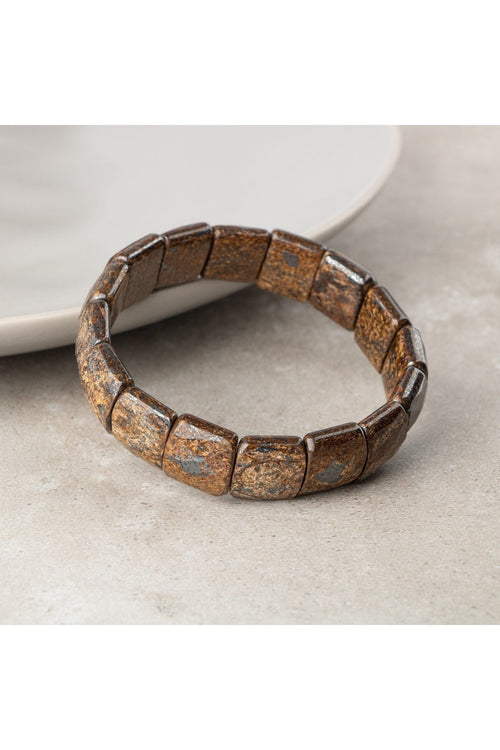 Bronzit Doğal Taş Balık Sırtı Geniş Kesim Bileklik