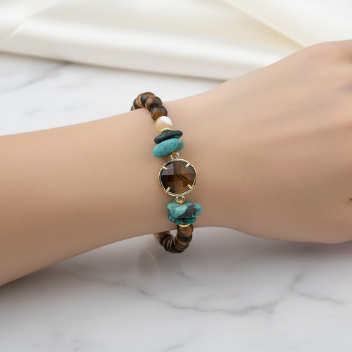 Kaplan Gözü – Sedef – Turkuaz Doğal Taş Bileklik – El İşçiliği