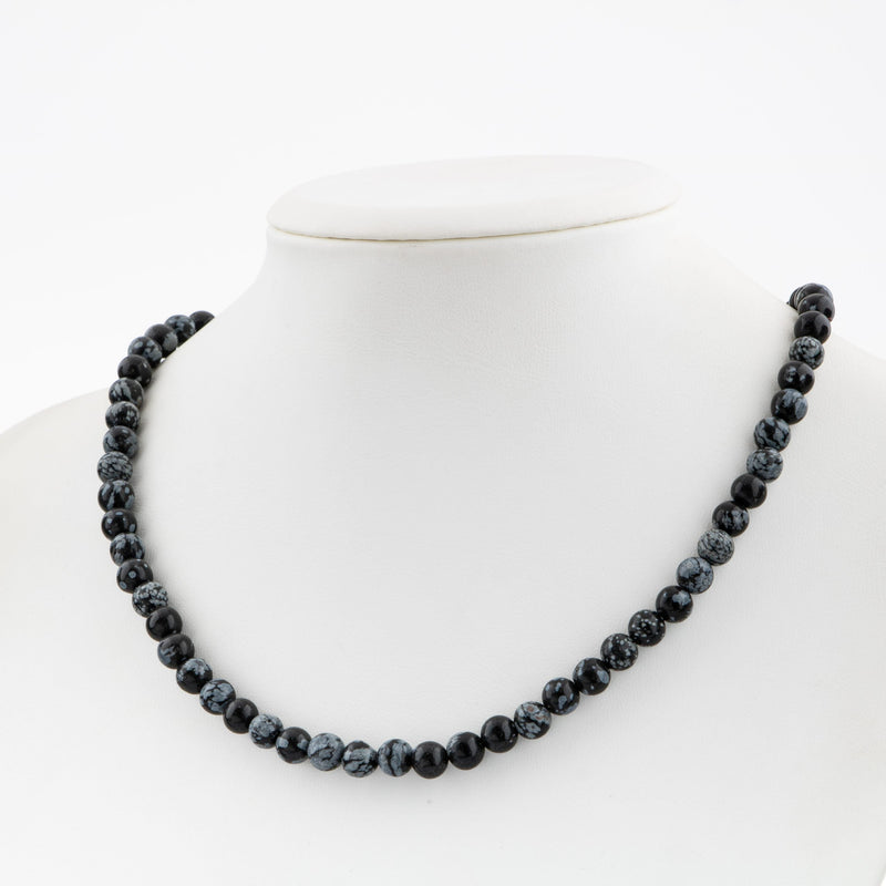 Karlı Obsidyen 6 mm Dizi Doğal Taş Kolye